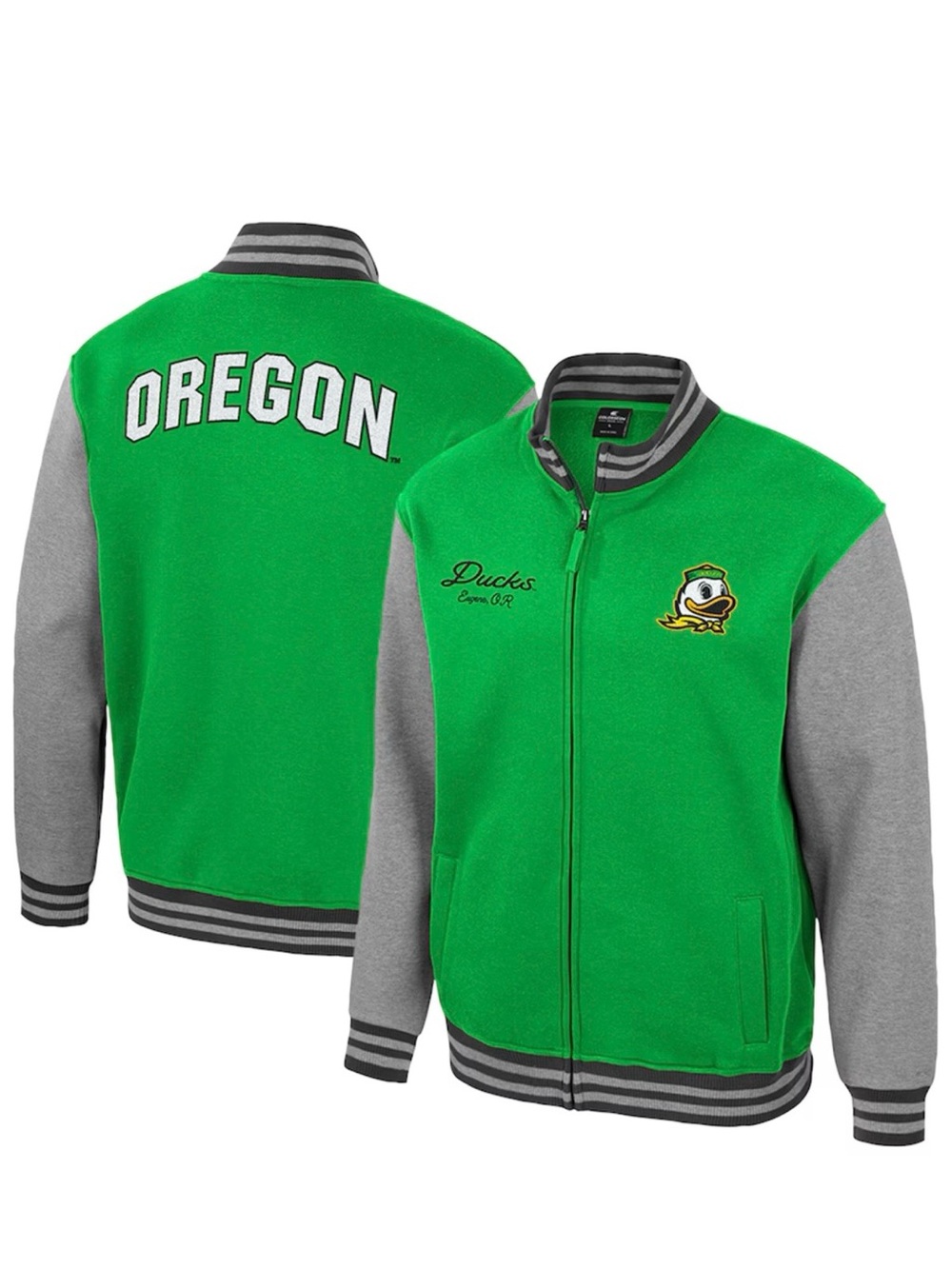 Men's Colosseum Green Oregon Ducks Ambi-Turner Full-Zip Varsity Jacket